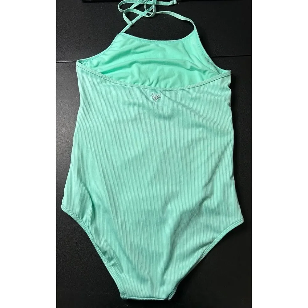 Justice Green Ribbed Cutout One Piece Swimsuit